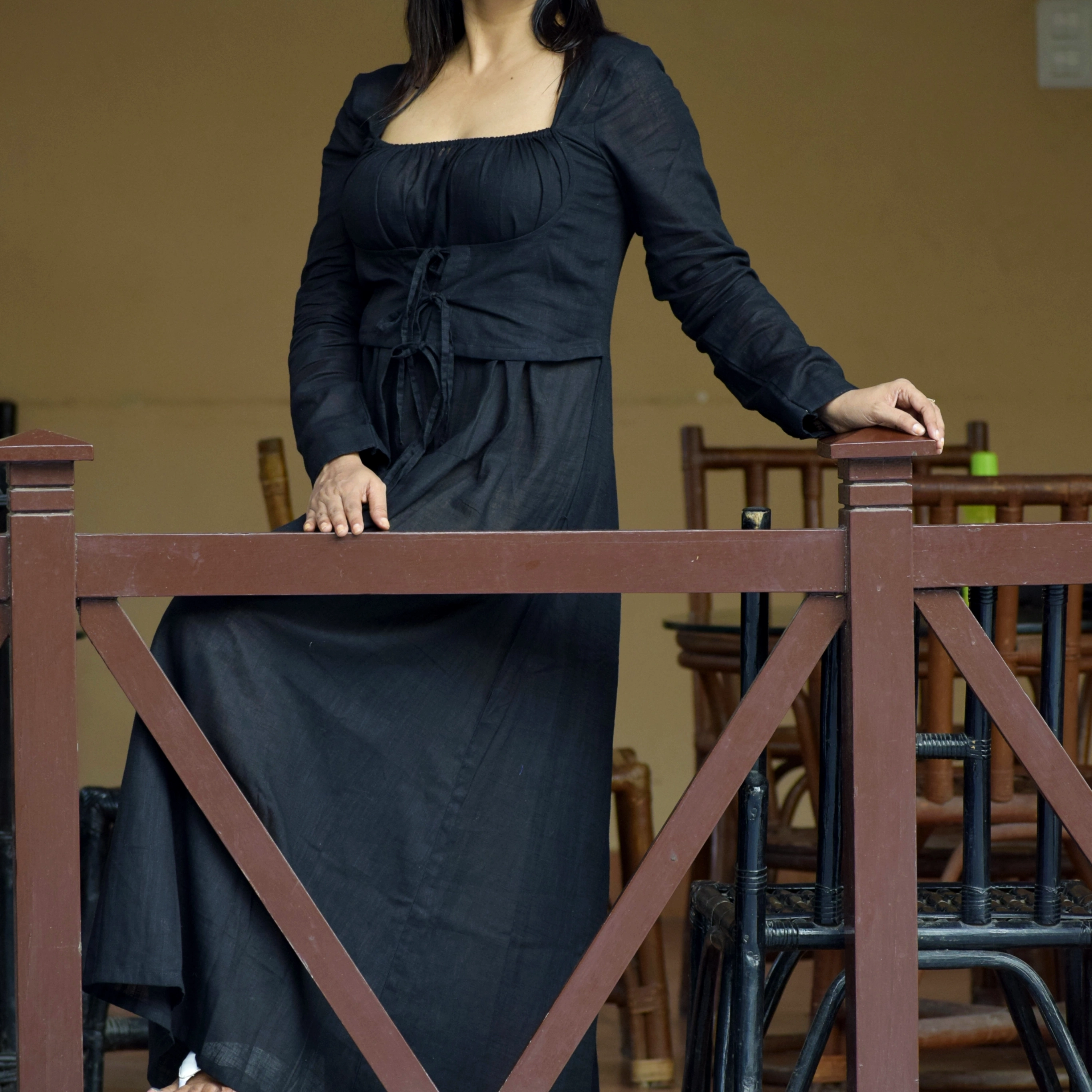 DERVISH DREAM II ~ Front Lace Up,Corset Shape Handmade Flared Cotton full sleeves Summer Dress / Party Wear.