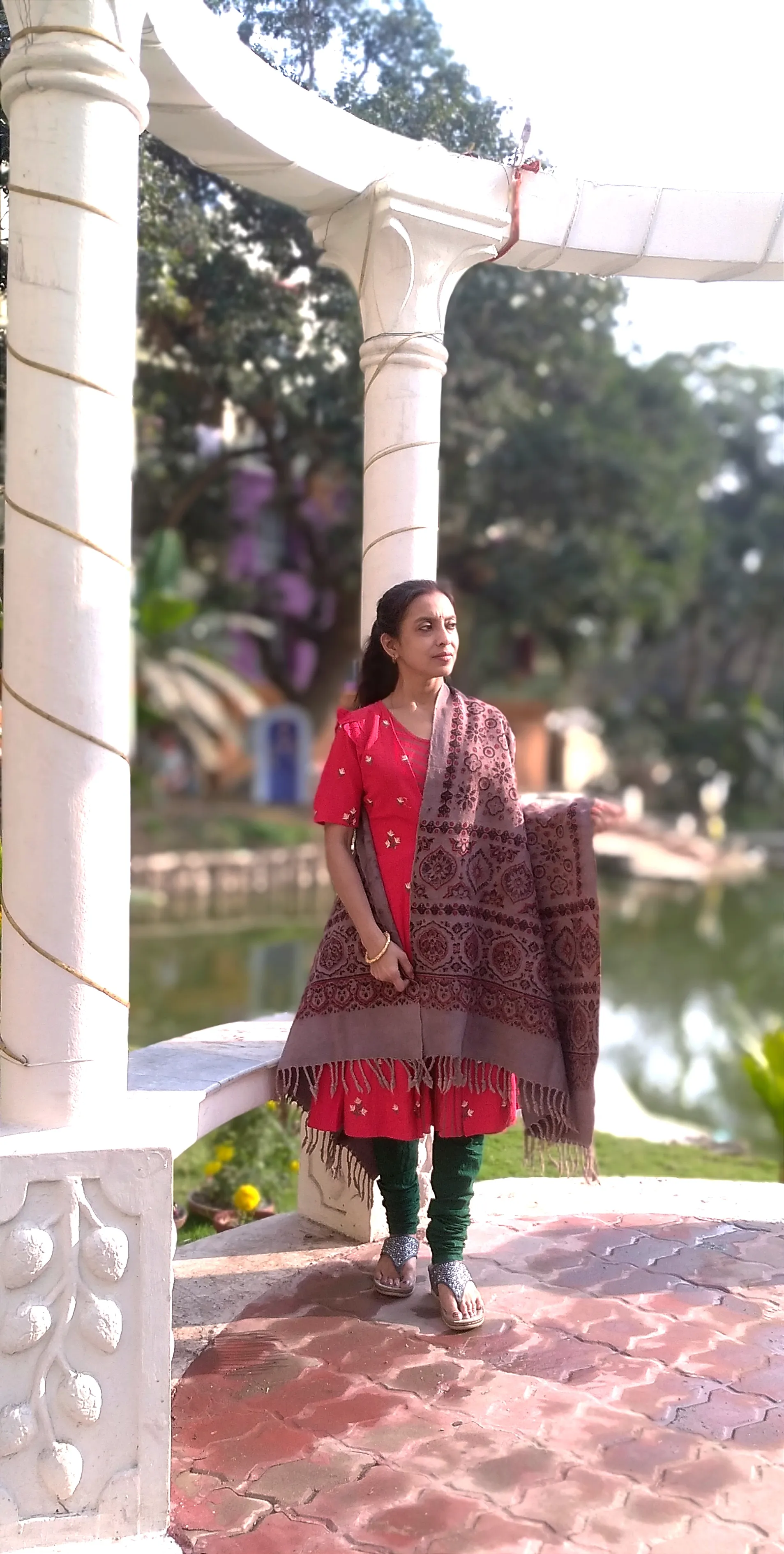 Zayan - Ajrakh-Printed Premium HandWoven Khadar Cotton Shawls - Earthy Purplish Grey