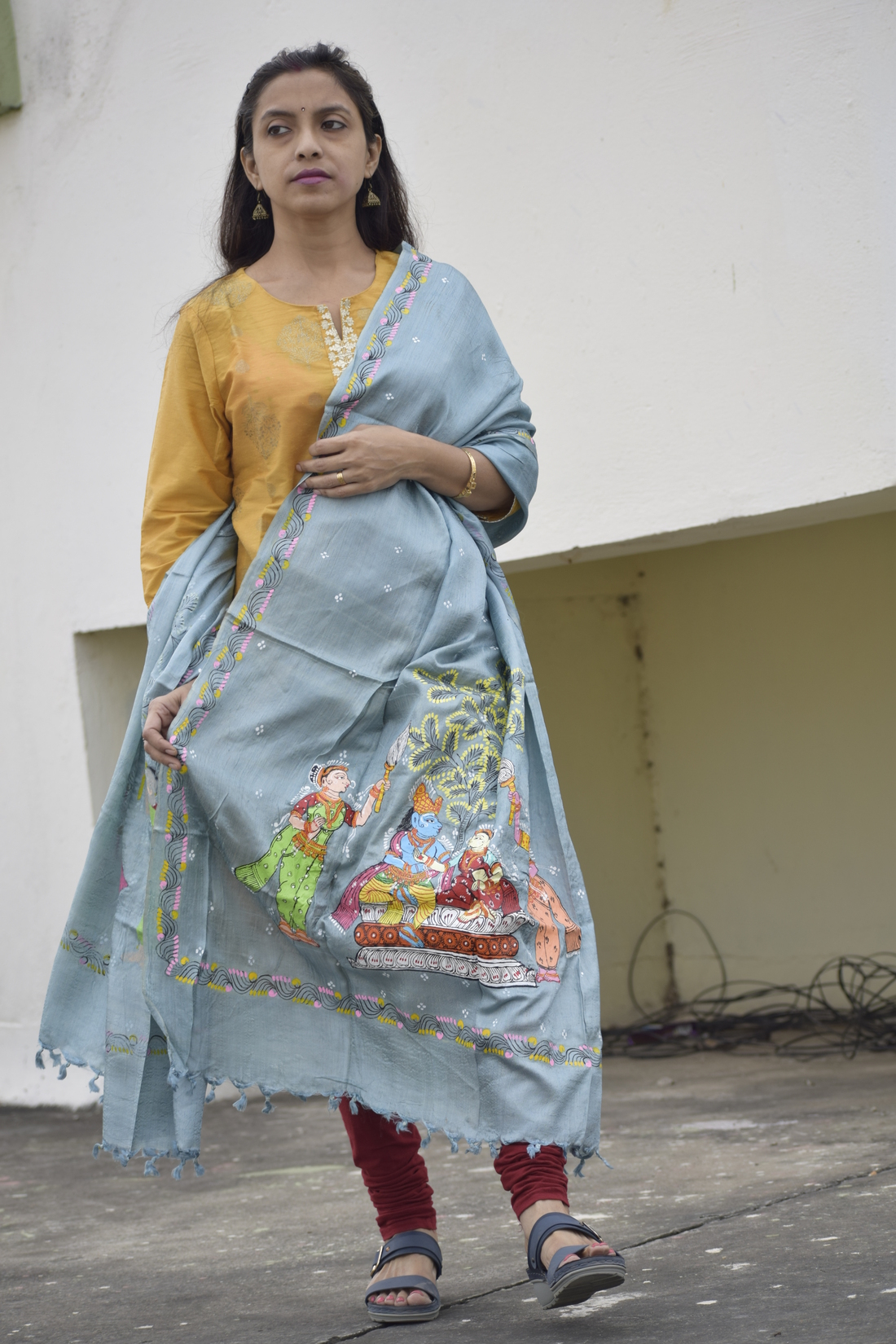 Sita Vivaha- Chrome Blue Premium Banana Silk Dupatta --Sustainably Fashionable.