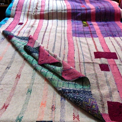 LAYERED DREAMS  - Reversible Double sided Geometric Symetry Pattern Hand Stitched Kantha Quilt-[6Layers]