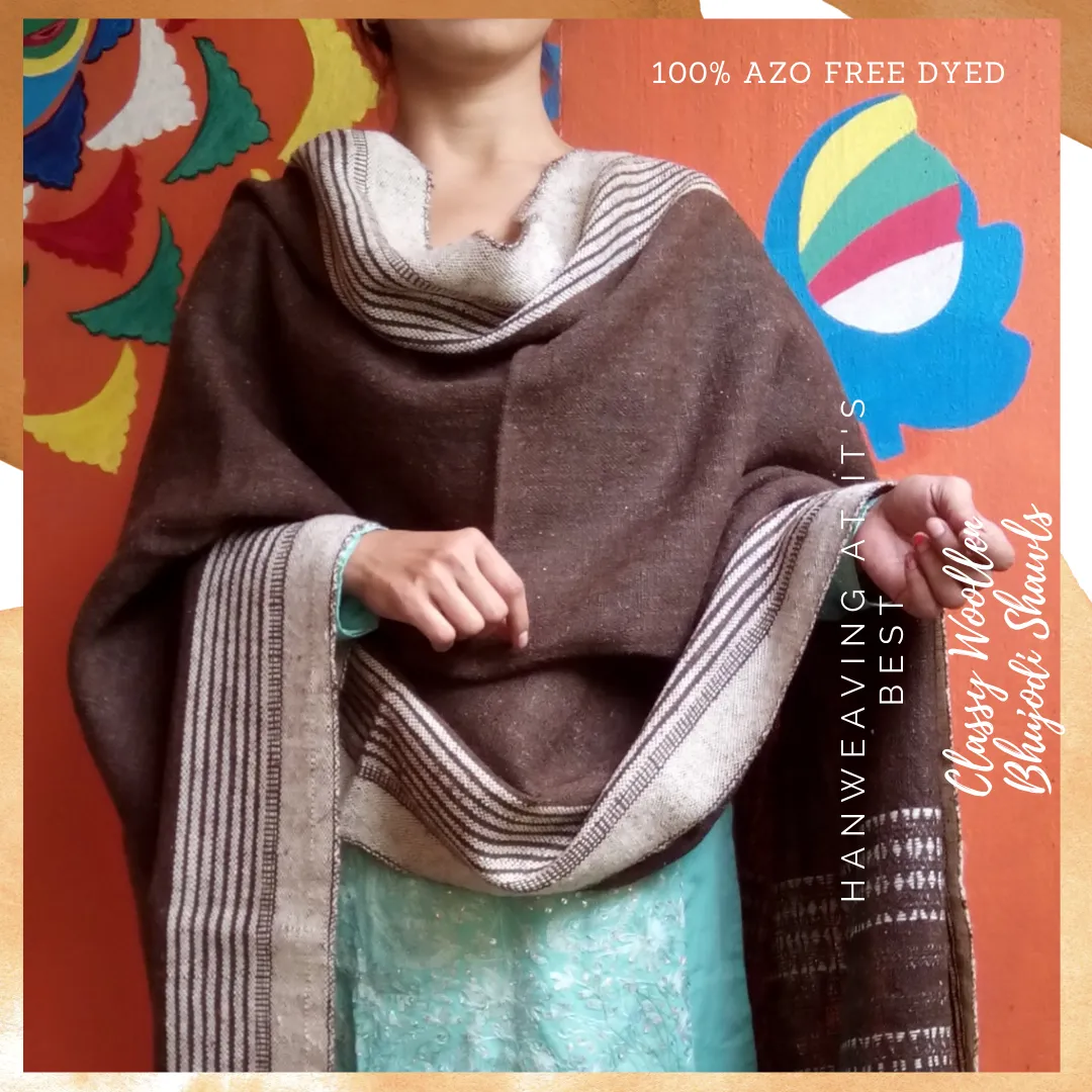 Dunes of Time - Warmth of Desert.l Bhujodi Handwoven Desi Sheep Wool Shawl - Bark Brown