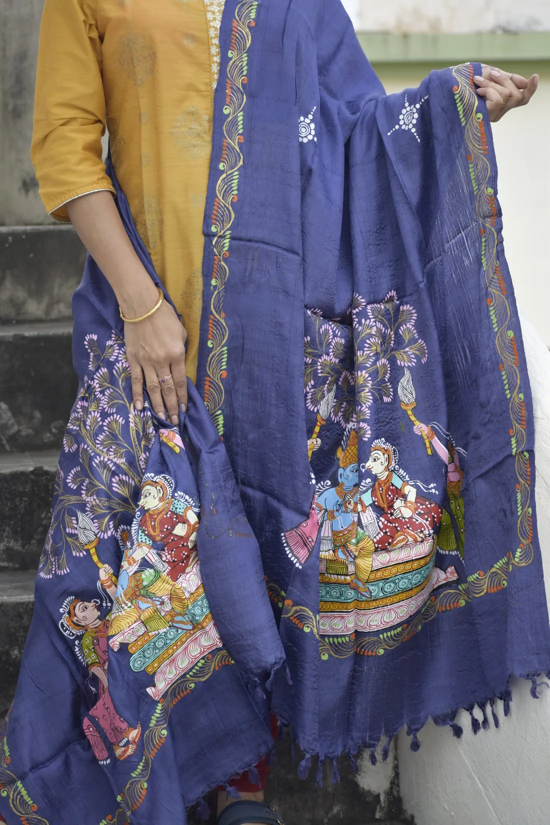 Raas Leela- Chrome Blue Premium Banana Silk Dupatta --Sustainably Fashionable.