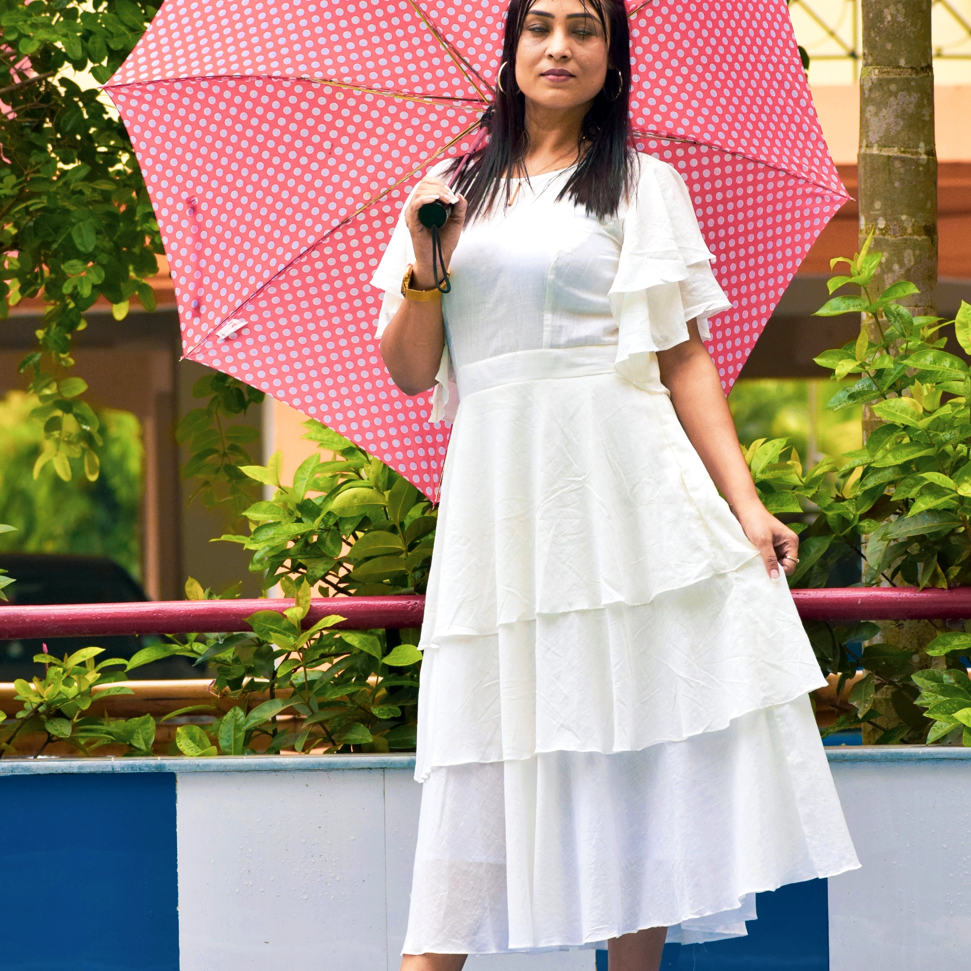 ETESIANS MELTEMI -Layered  A Line /Midi Dress with Ruffled Draped Sleeves.