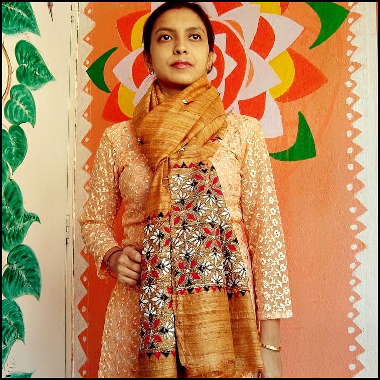 Sunrise Yellow - Bengal Nakshi Kantha Embroidered Tussar Gicha Silk Handloom Duppatta.