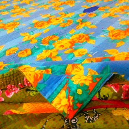 QUILTED WHIMSY - Reversible Floral Pattern Hand Stitch Kantha Quilt-[4 layers]