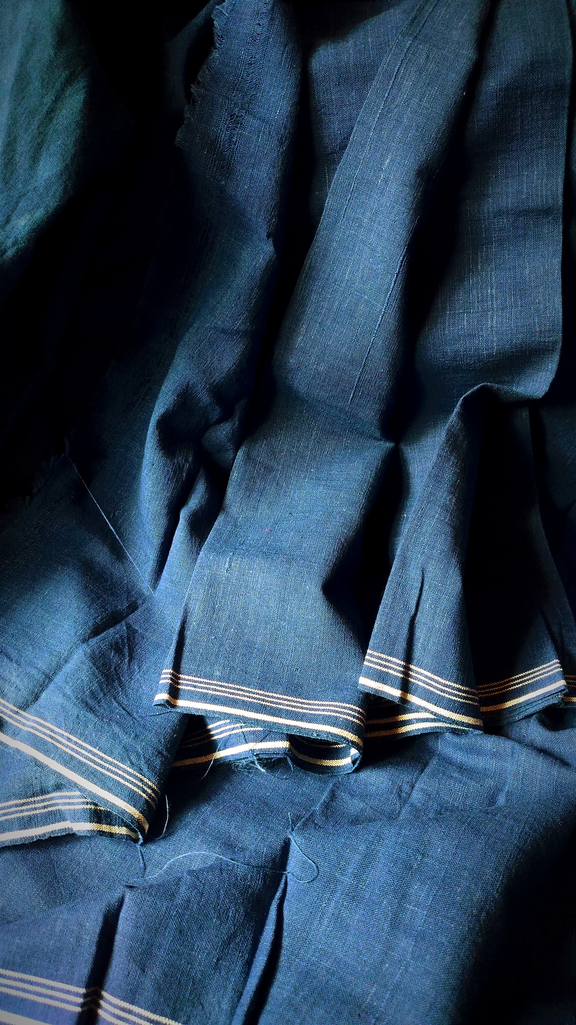 Organic Indigo Dyed 24DT Cotton Hand-Woven Solid tone Fabric.