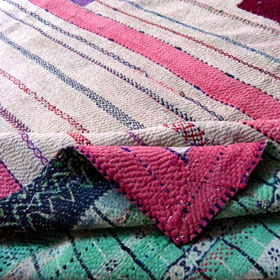 LAYERED DREAMS  - Reversible Double sided Geometric Symetry Pattern Hand Stitched Kantha Quilt-[6Layers]