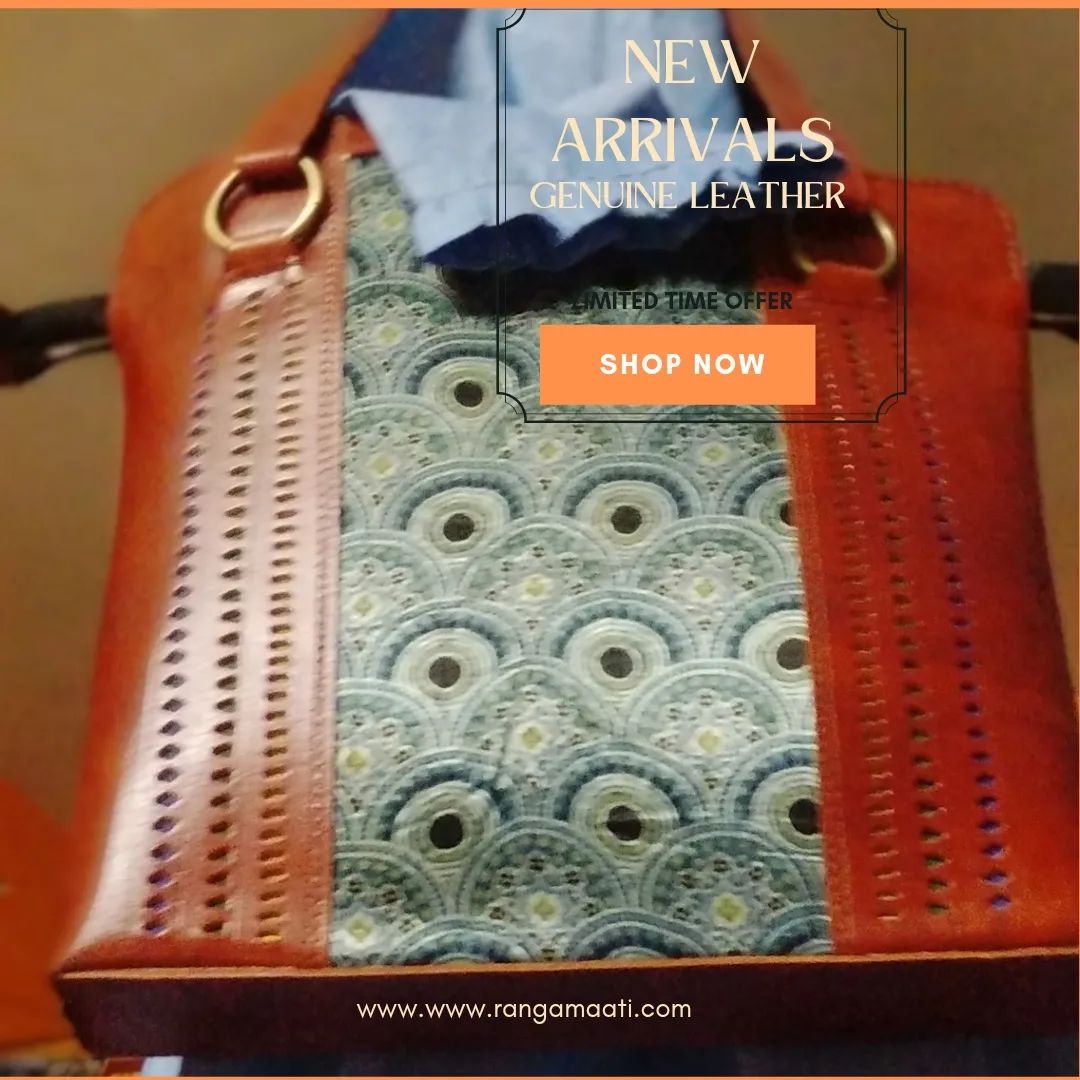 Chic Carry - Handcrafted Ajrakh Mashru Silk & Cruelty Free Leather Sling Bag