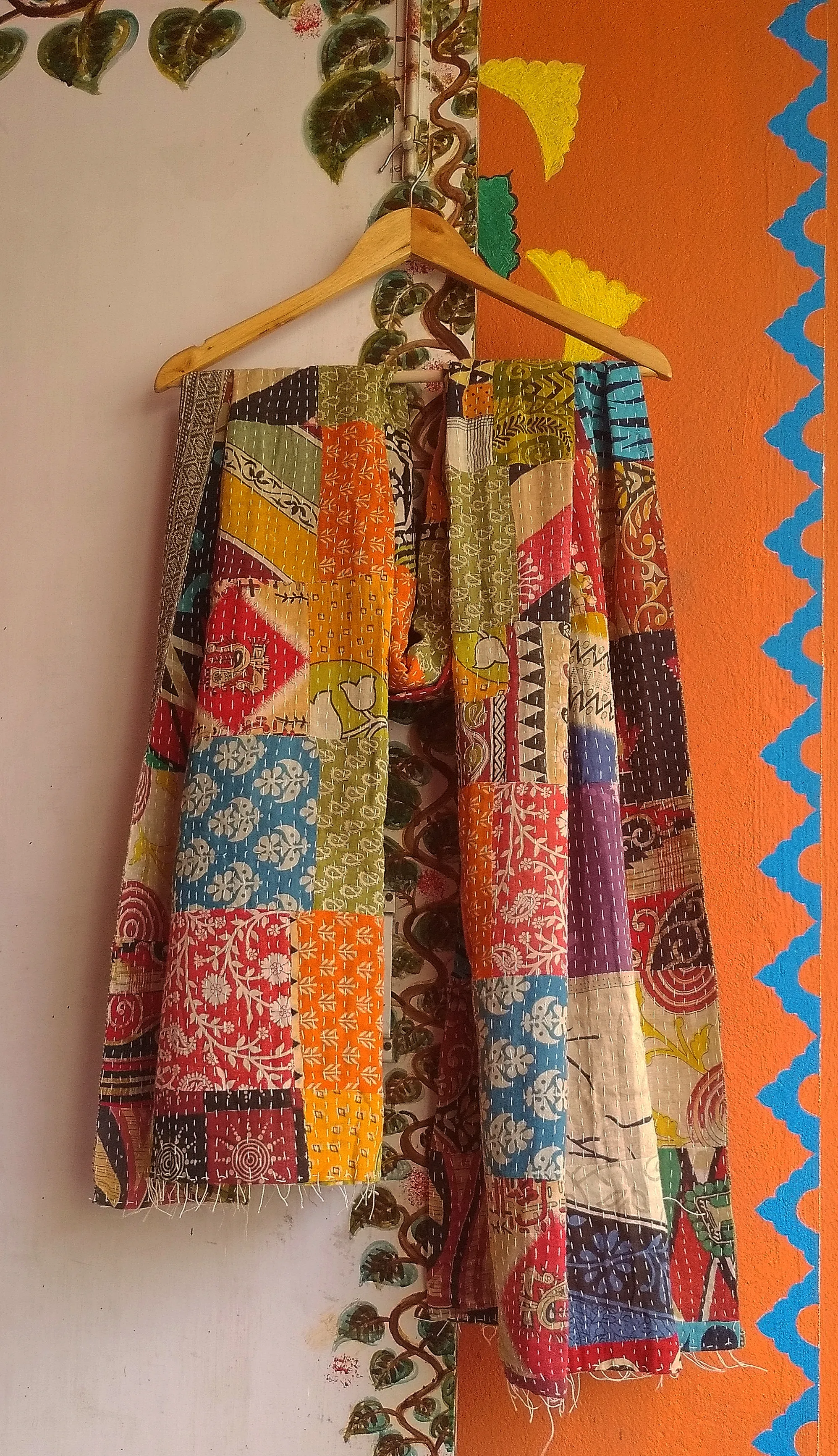 Medley - Reversible Patchwork Pattern Kantha Stitch Hand Embroidered Cotton Duppatta.