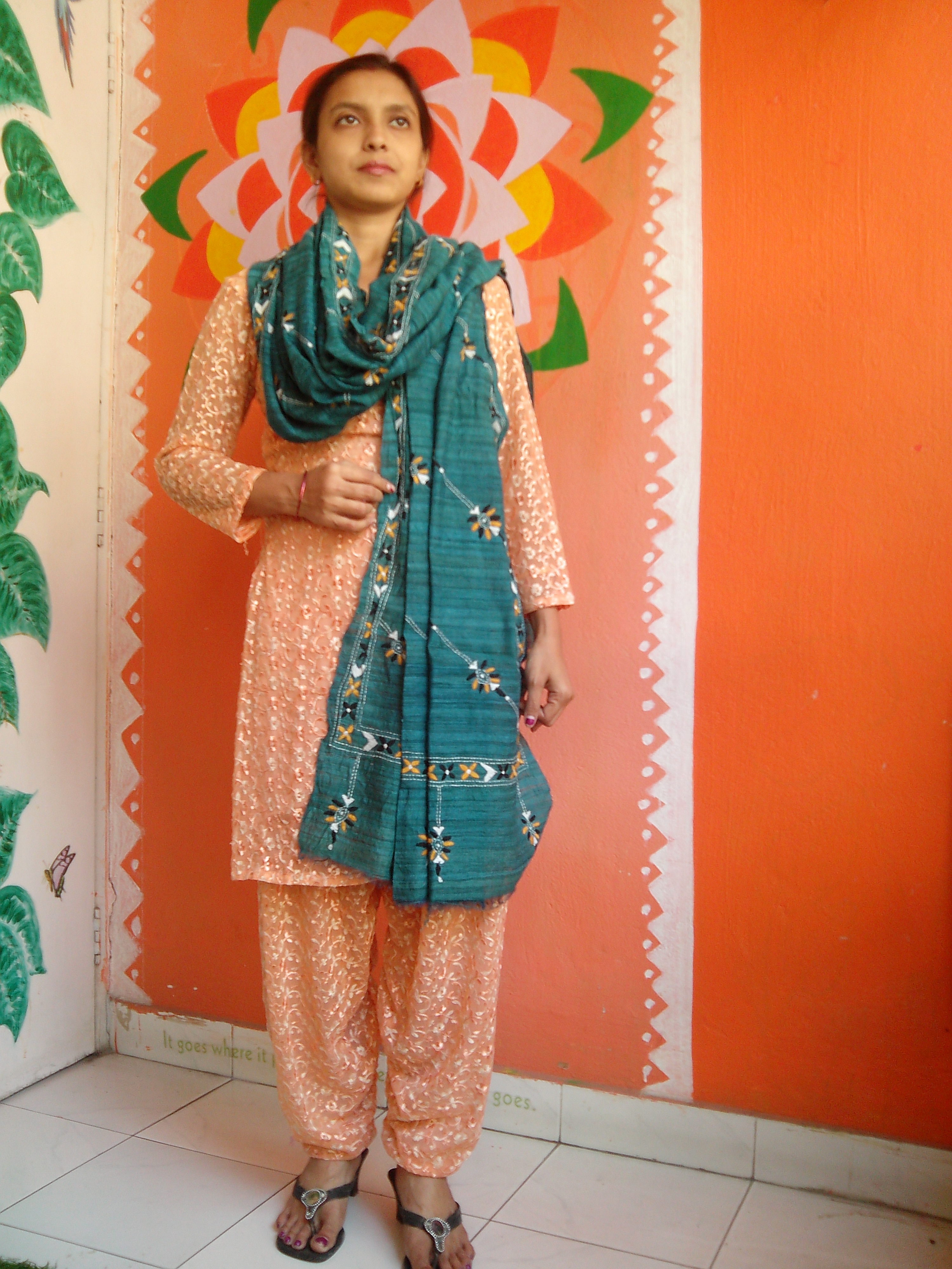 Copper Green - Bengal Nakshi Kantha Embroidered Tussar Gicha Silk Handloom Duppatta.