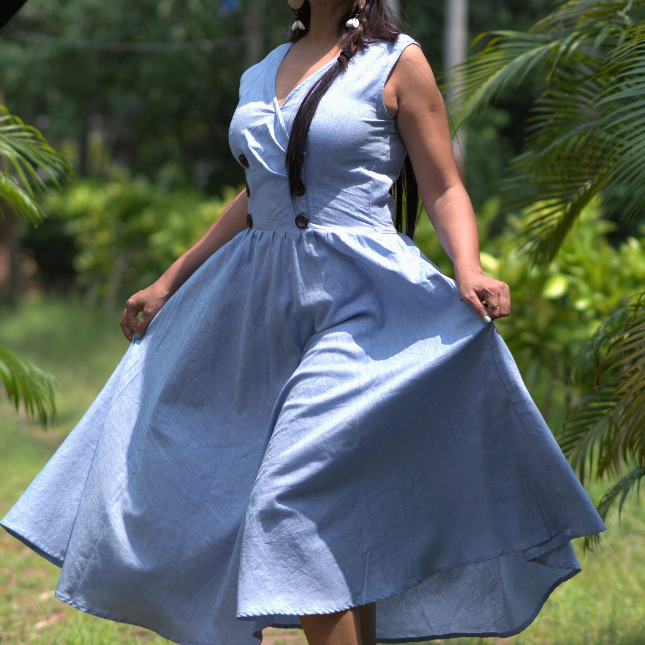 MERMAID'S QUEST ~ Double Breasted front button Midi Tank Linen Cotton Summer Dress / Party Wear for every occasion.