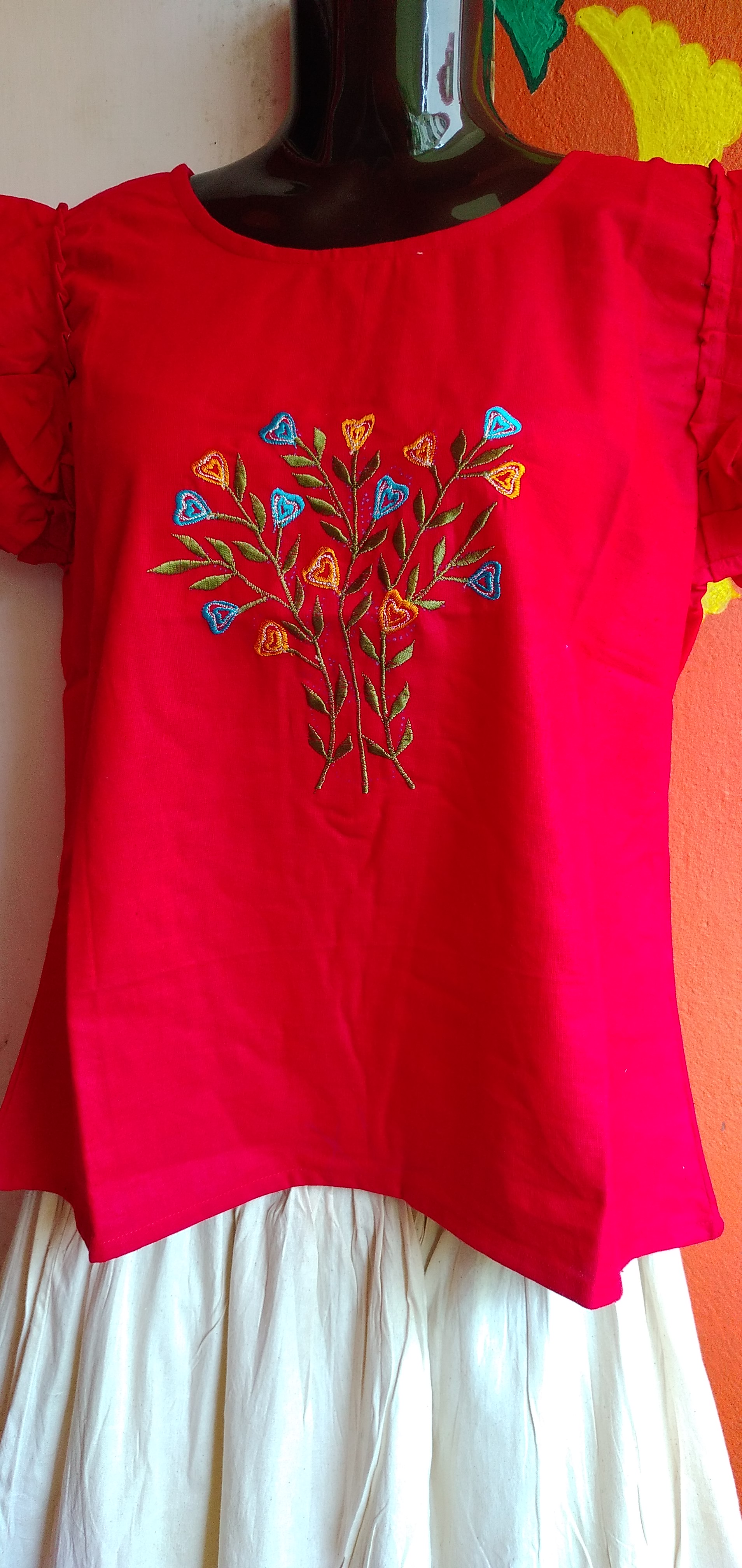 SUNNY BLISS - Peplum Hem Fitted pleated V Neck Sleeveless Top in Haze Red.