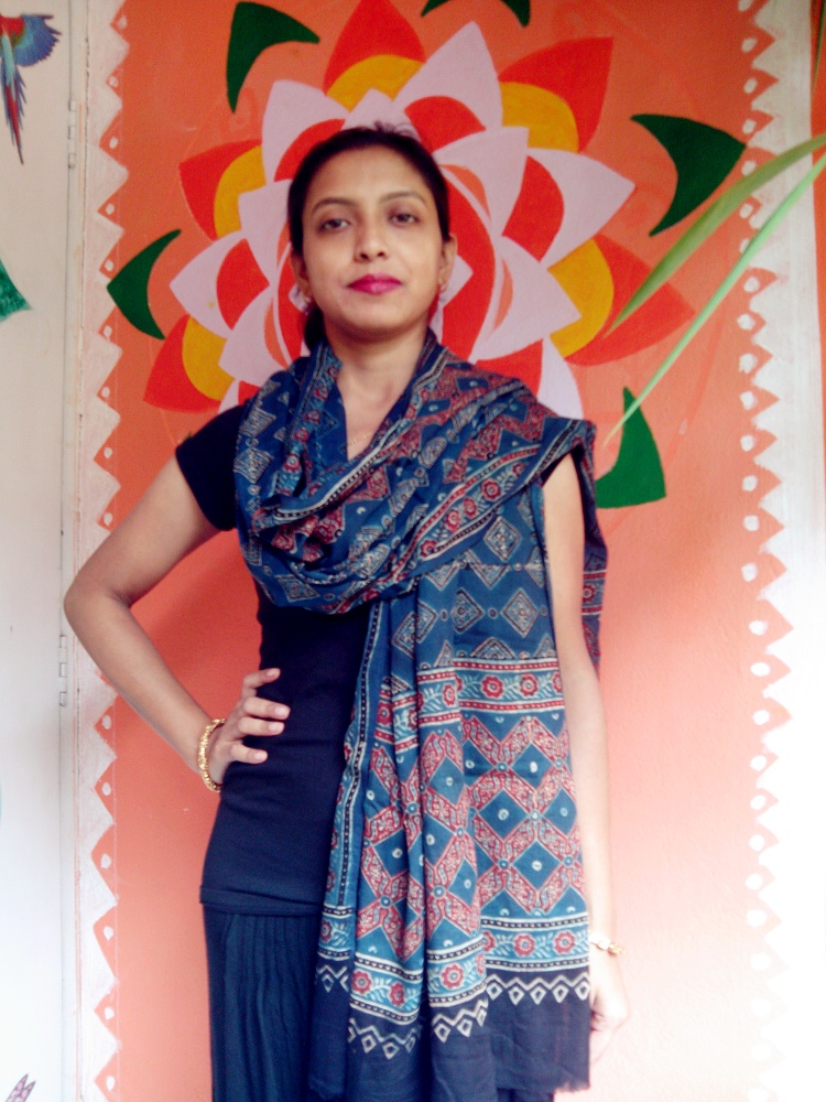 Shreeja - Indigo Blue & Red Ajrakh-Printed Premium Modal Silk Dupatta -- Fashion Statement. 
