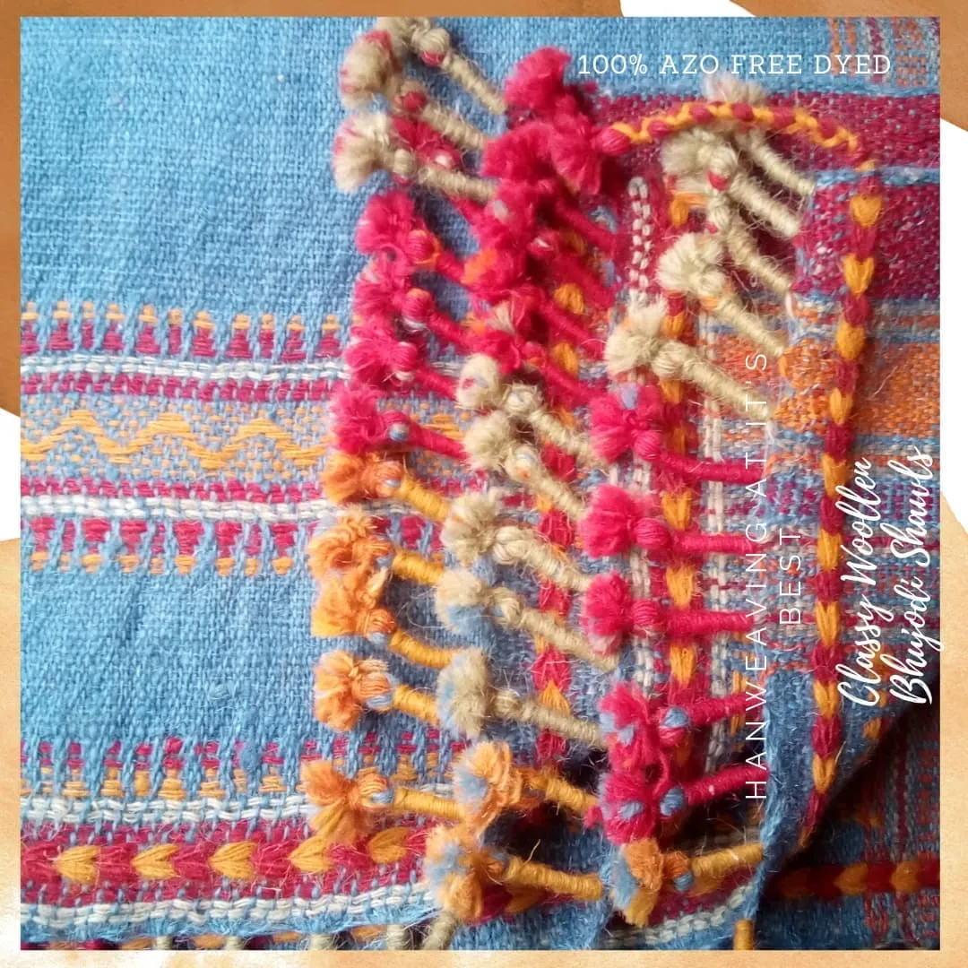 Mirage of Rann - Warmth of Desert.l Bhujodi Handwoven Desi Sheep Wool Shawl - Teal Blue