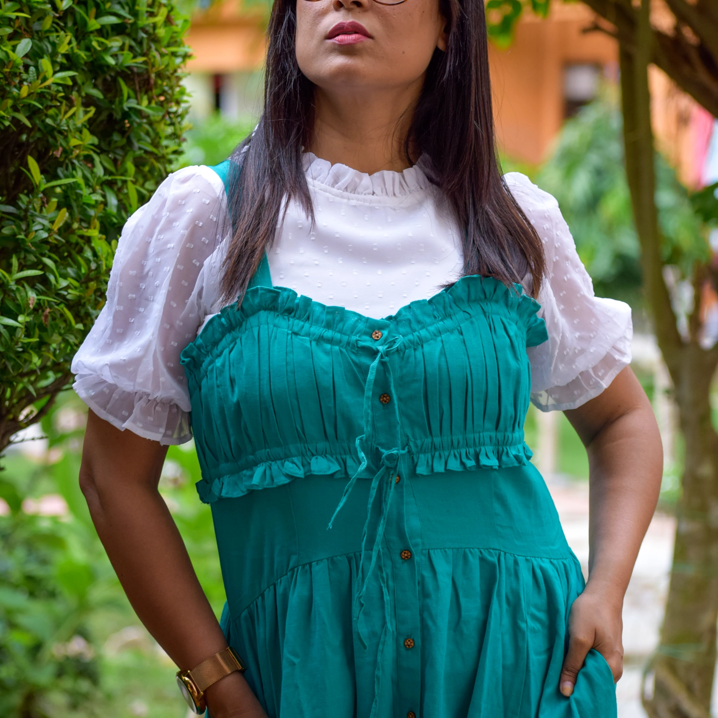 INAMORATA’S TALE ll ~ Front Lace & Buttoned Suspender Maxi Dress in handwoven Cotton / Summer Dress / Party Wear.