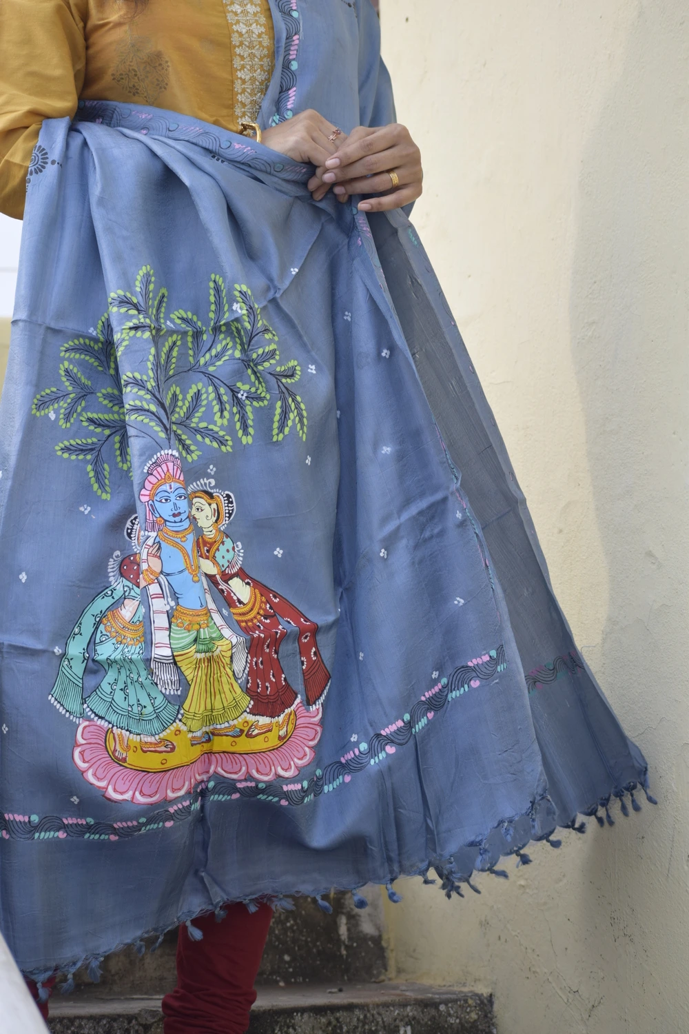 Vrindavan Leela- Sky Blue Premium Banana Silk Dupatta --Sustainably Fashionable.