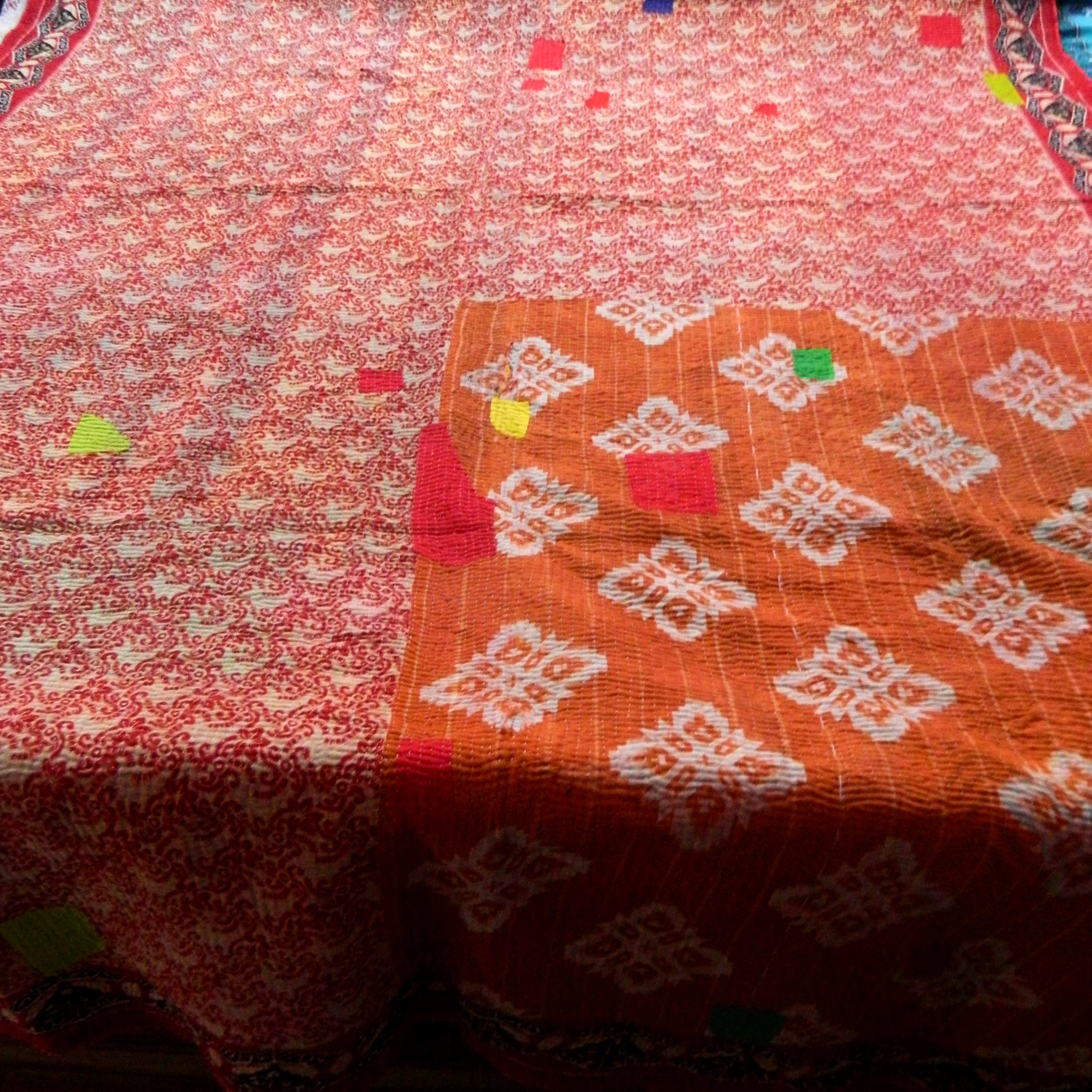 LOVE WRAPPED - Reversible Double Sided Floral Pattern Hand Stitched Kantha Quilt-[4 Layers]