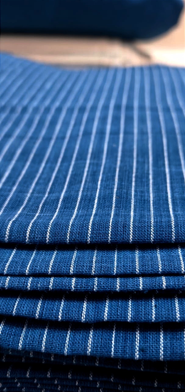 Organic Indigo Dyed 20/20 DT Cotton Hand-Woven regular Striped Fabric..