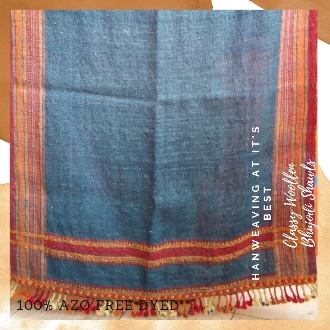 Distant Echoes - Warmth of Desert.l Bhujodi Handwoven Desi Sheep Wool Shawl - Royal Blue