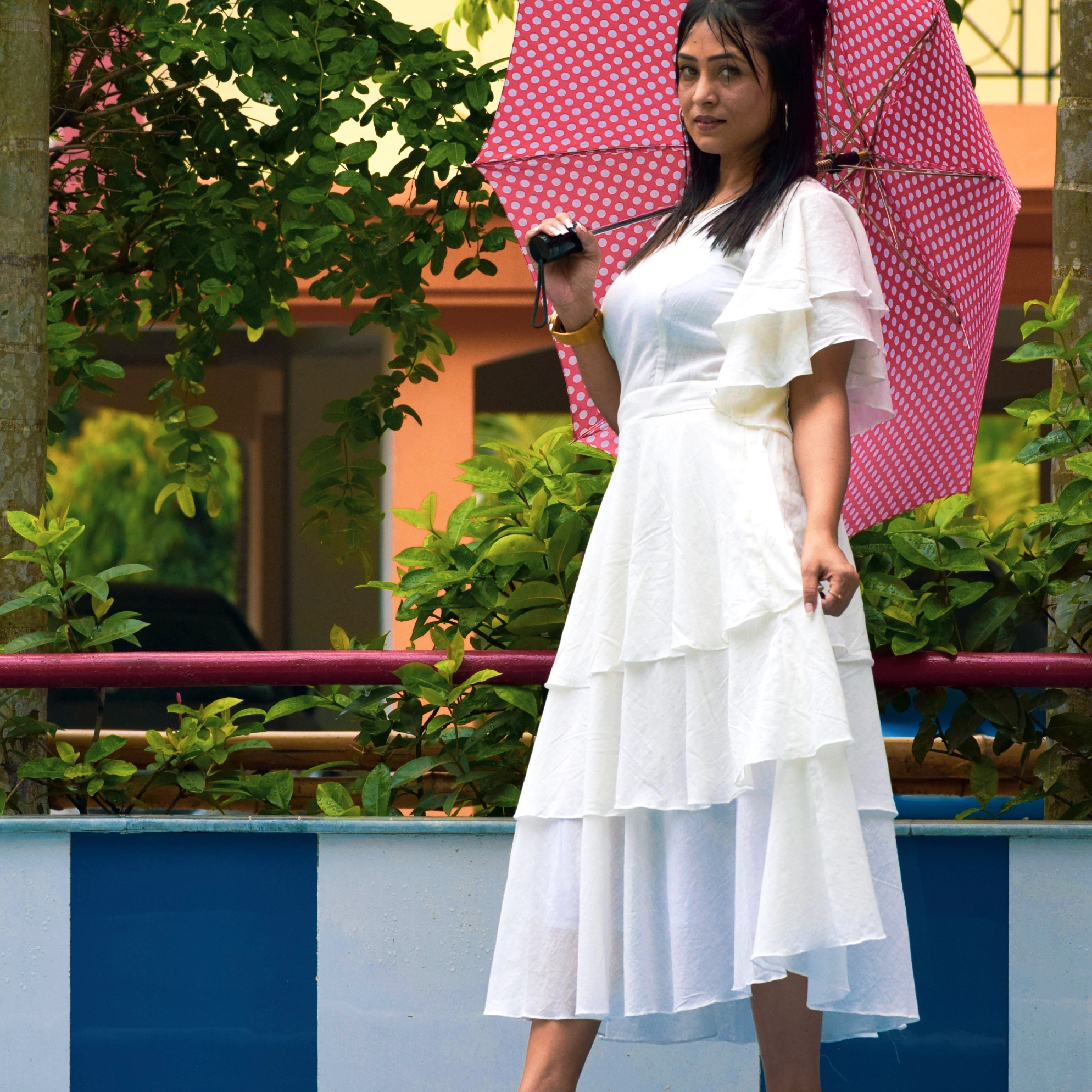 ETESIANS MELTEMI -Layered  A Line /Midi Dress with Ruffled Draped Sleeves.