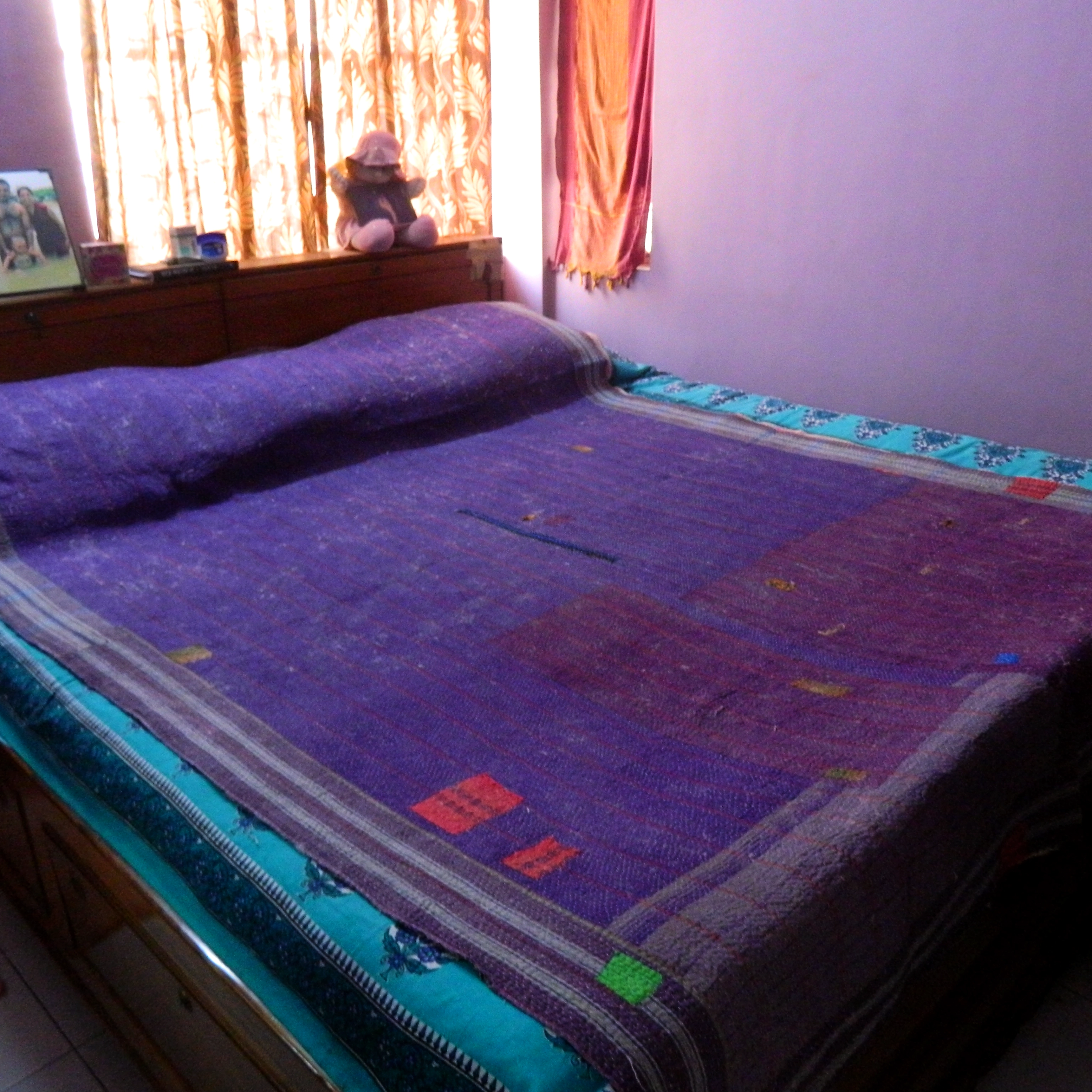 MOONLIT PATCH  - Reversible Double Sided Geometric Pattern Hand Stitched Kantha Quilt  -[5 Layers]