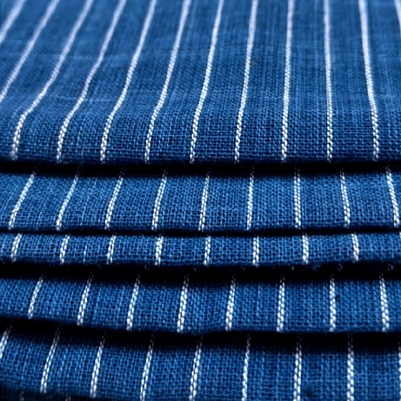 Organic Indigo Dyed Cotton Hand-Woven Premium regular Striped Fabric - [2.5Mtrs]