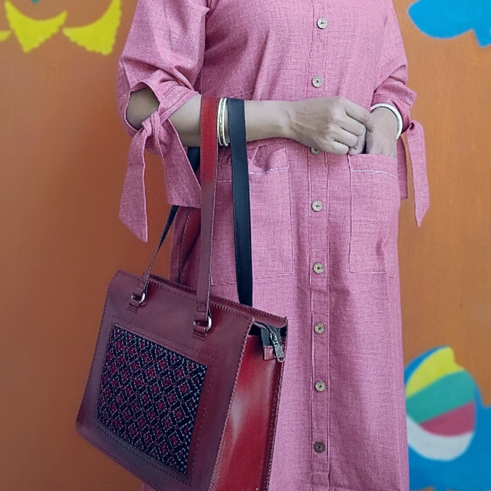 CRYSTAL lll- Tie Knot 3 Quarter Sleeves Flared Belted Summer Cotton Designer wear.