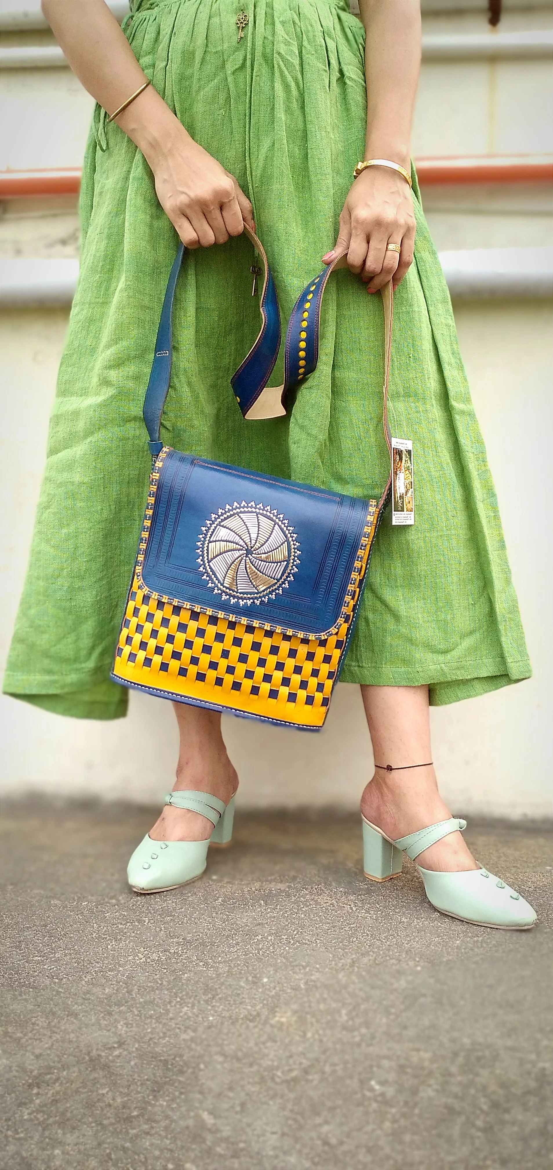 TORSADE – Contrast Shade Handbraided Designer Leather bag with Deep pocket.