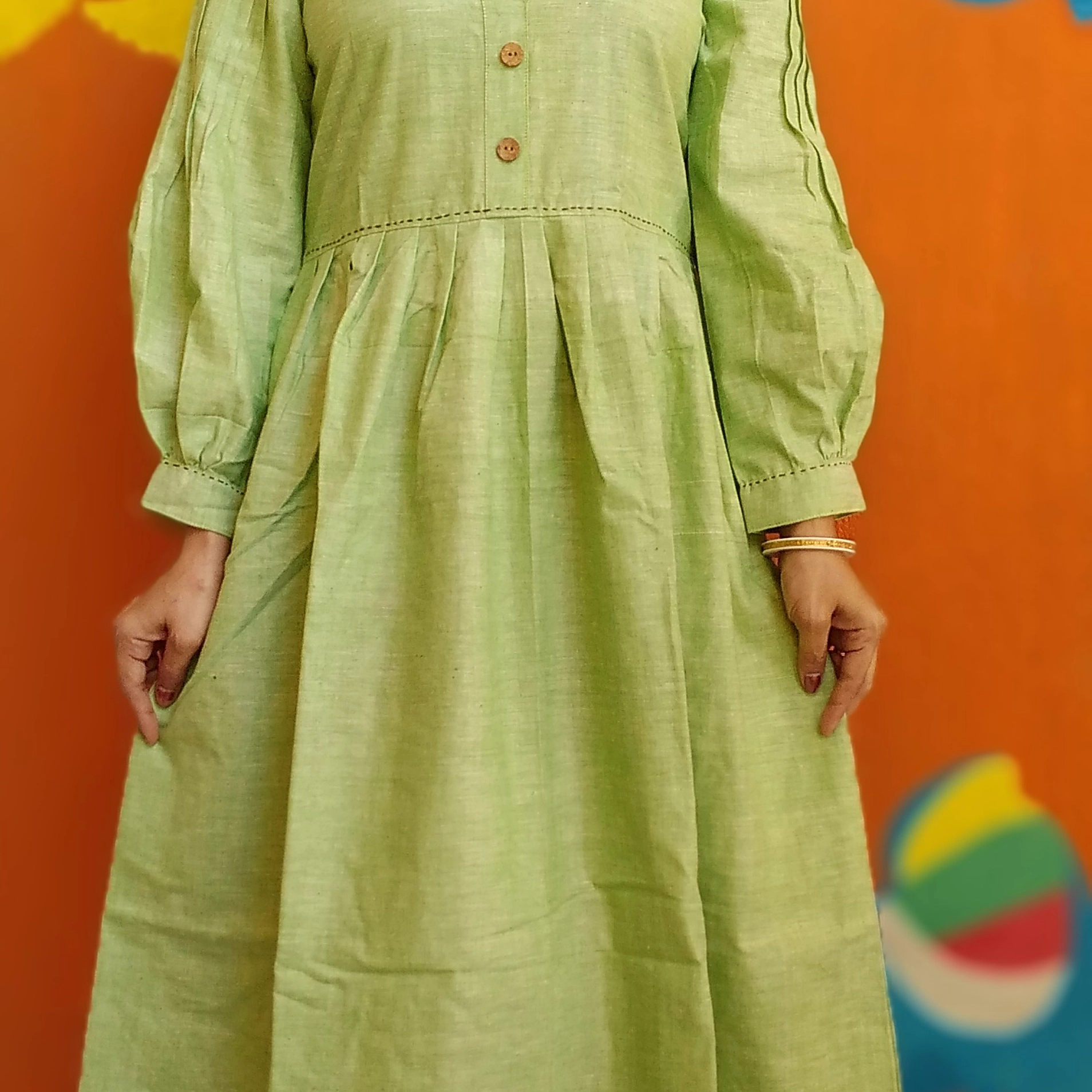 JADE- Ruffle Cuffed Semi Lantern Sleeved,Collared Button down Flared Summer Cotton  Party Wear.