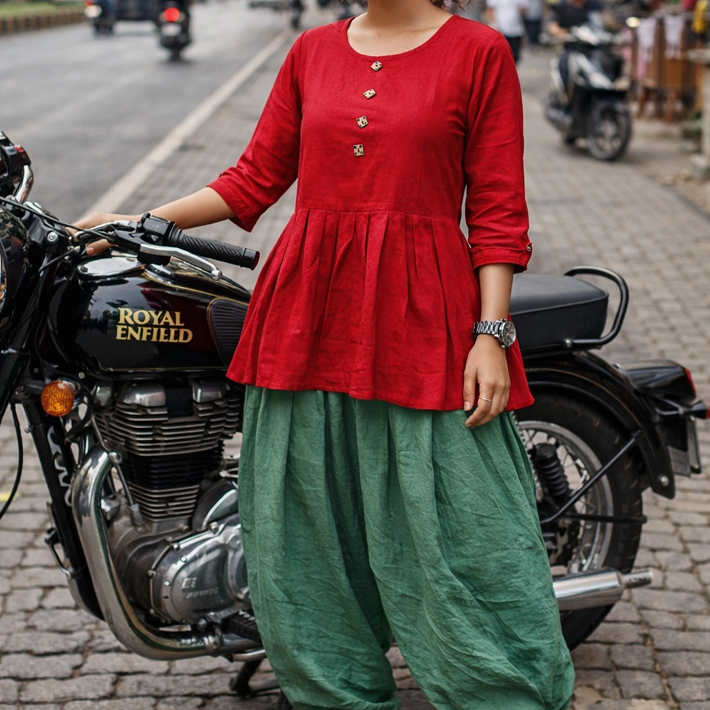 SUNNY BLISS - Peplum Hem Fitted pleated V Neck Sleeveless Top in Haze Red.