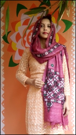 Mazentine Purple - Bengal Nakshi Kantha Embroidered Tussar Gicha Silk Handloom Duppatta.