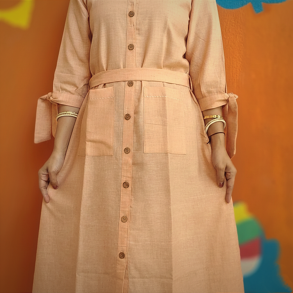 CRYSTAL ll- Tie Knot 3 Quater Sleeves Flared Belted Summer Cotton Designer wear.