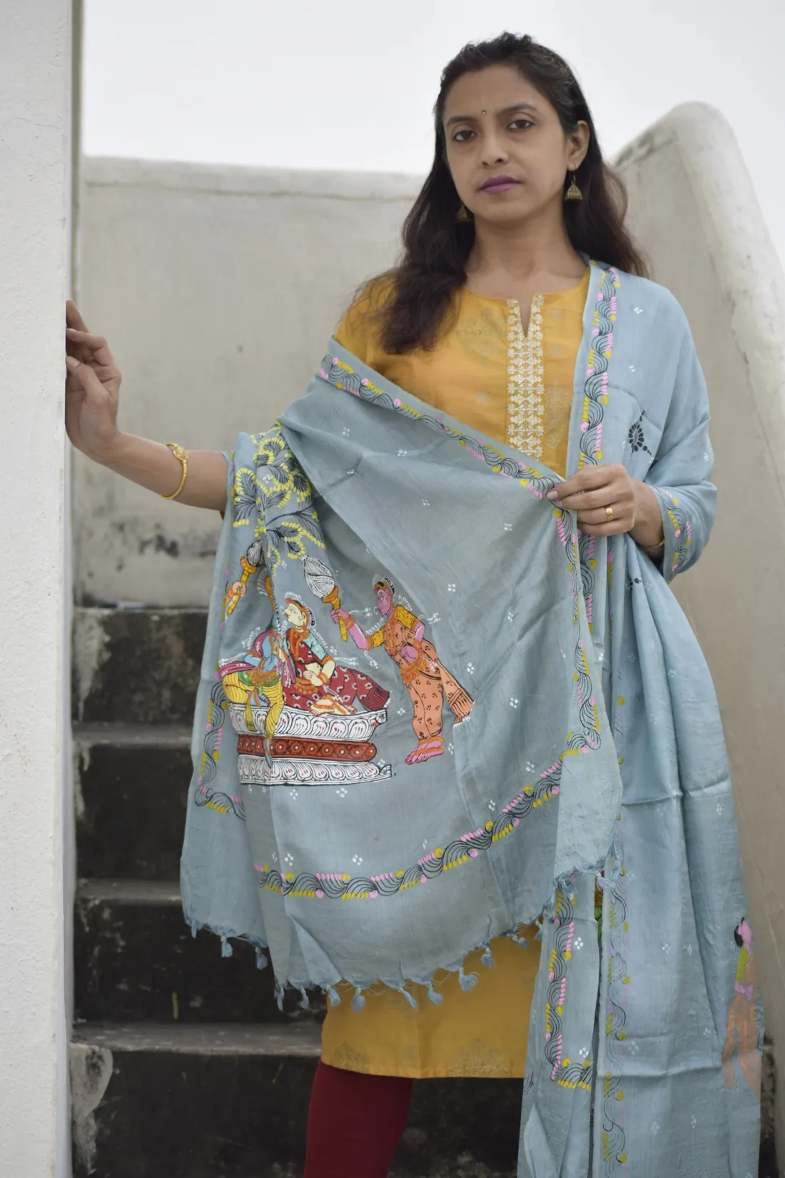 Sita Vivaha- Chrome Blue Premium Banana Silk Dupatta --Sustainably Fashionable.