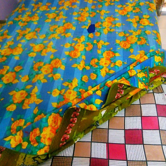 QUILTED WHIMSY - Reversible Floral Pattern Hand Stitch Kantha Quilt-[4 layers]