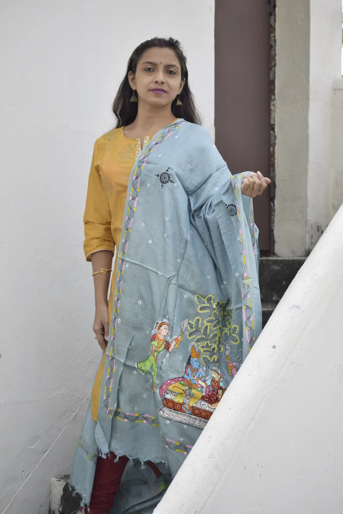 Sita Vivaha- Chrome Blue Premium Banana Silk Dupatta --Sustainably Fashionable.