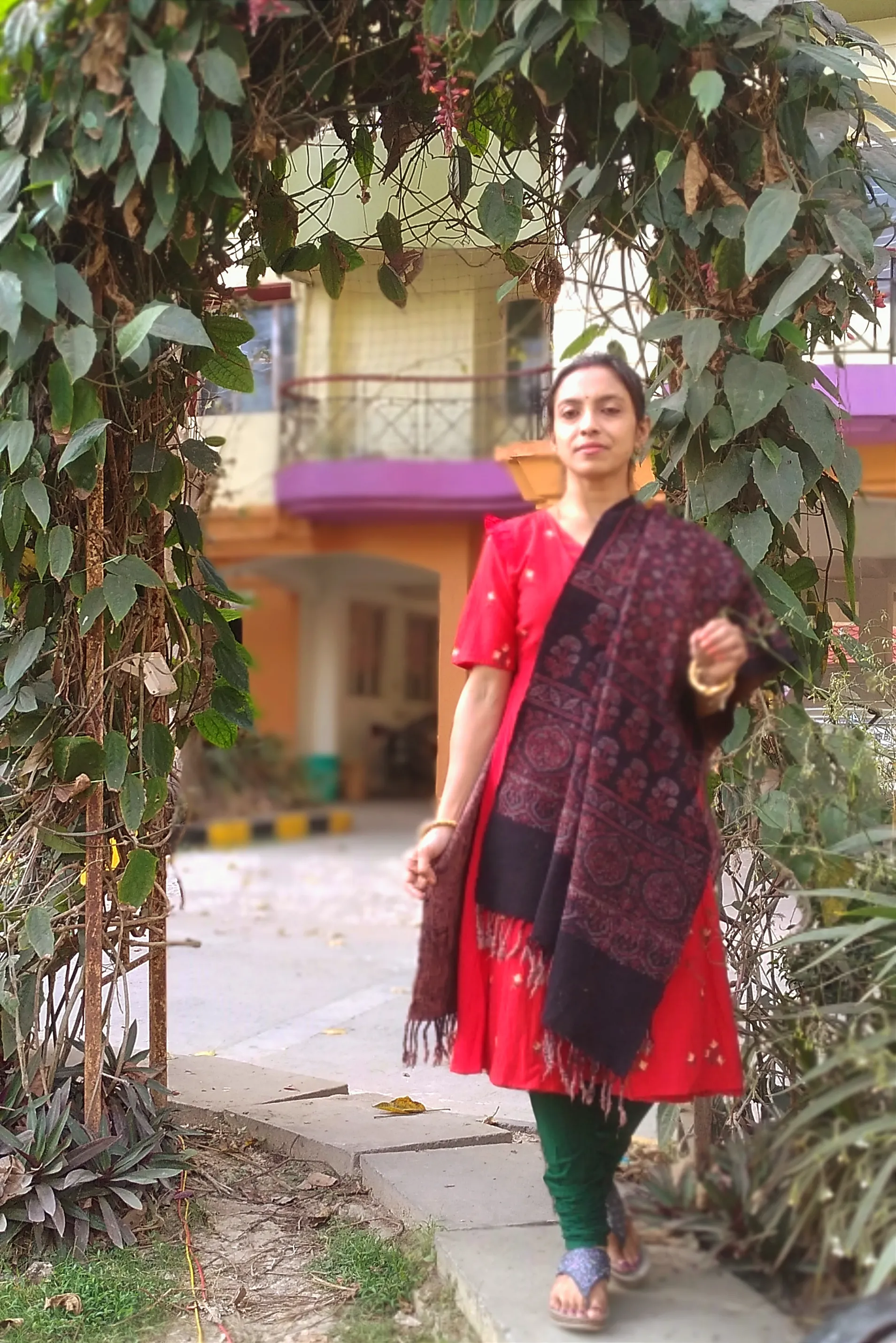 Mashrabiya - Ajrakh-Printed Premium HandWoven Khadar Cotton Shawls -Dark Cocoa Brown