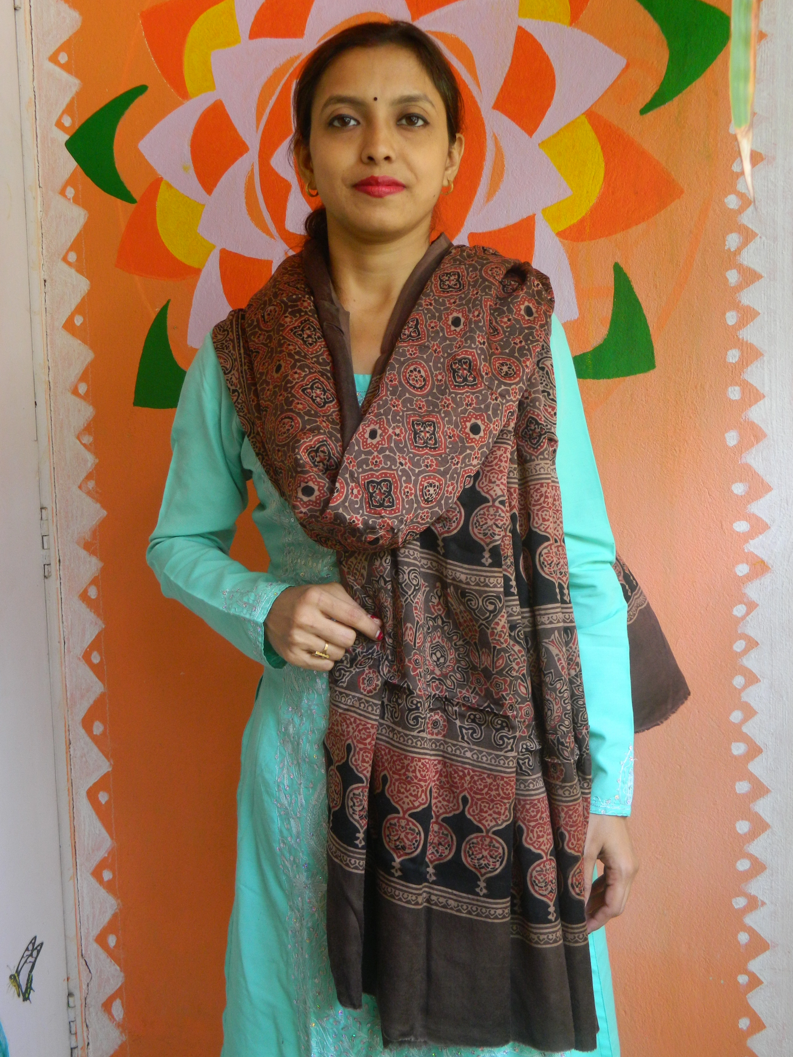 Rivaaz - Moca Brown Ajrakh-printed Premium Modal Silk Dupatta --Traditionally Chic