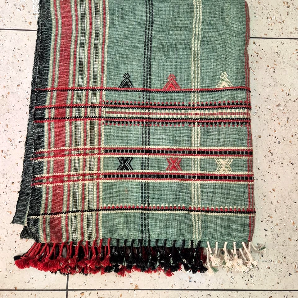 Silence of Desert - Kutch | Bhujodi Handwoven Desi Sheep Wool Shawl -Calm Green.