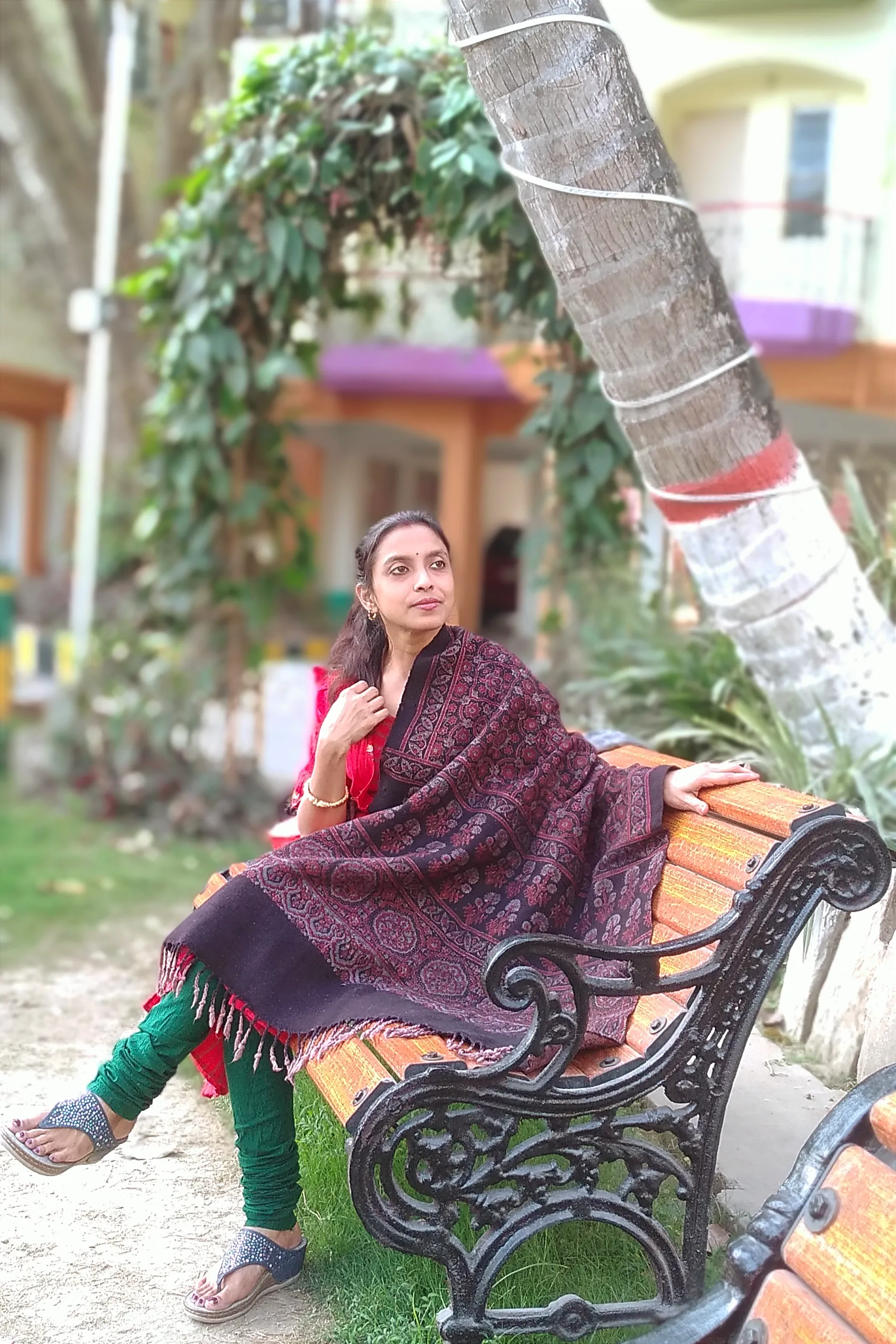 Mashrabiya - Ajrakh-Printed Premium HandWoven Khadar Cotton Shawls -Dark Cocoa Brown