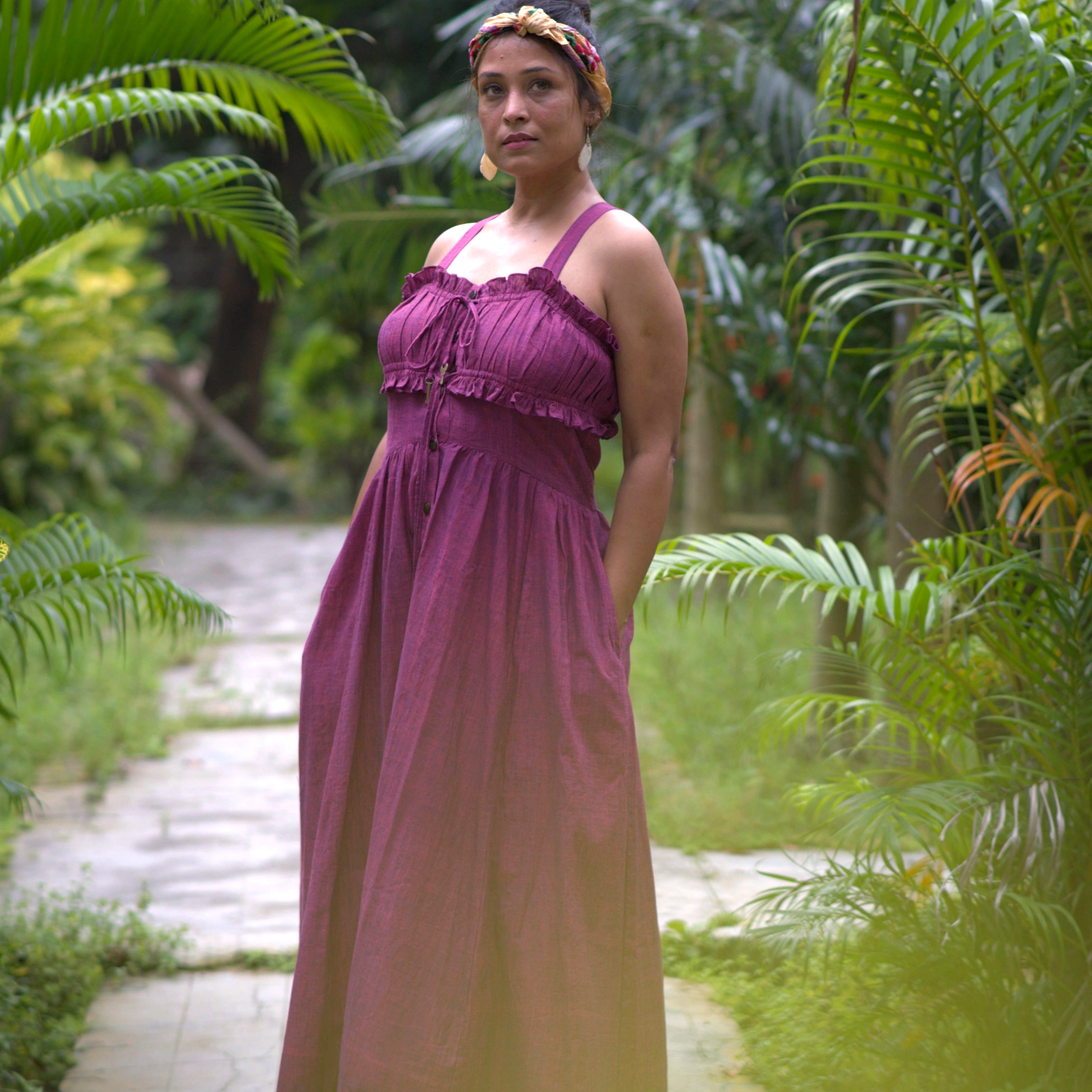 INAMORATA’S TALE ~ Front Lace & Buttoned Suspender Maxi Dress in handwoven Cotton / Summer Dress / Party Wear.