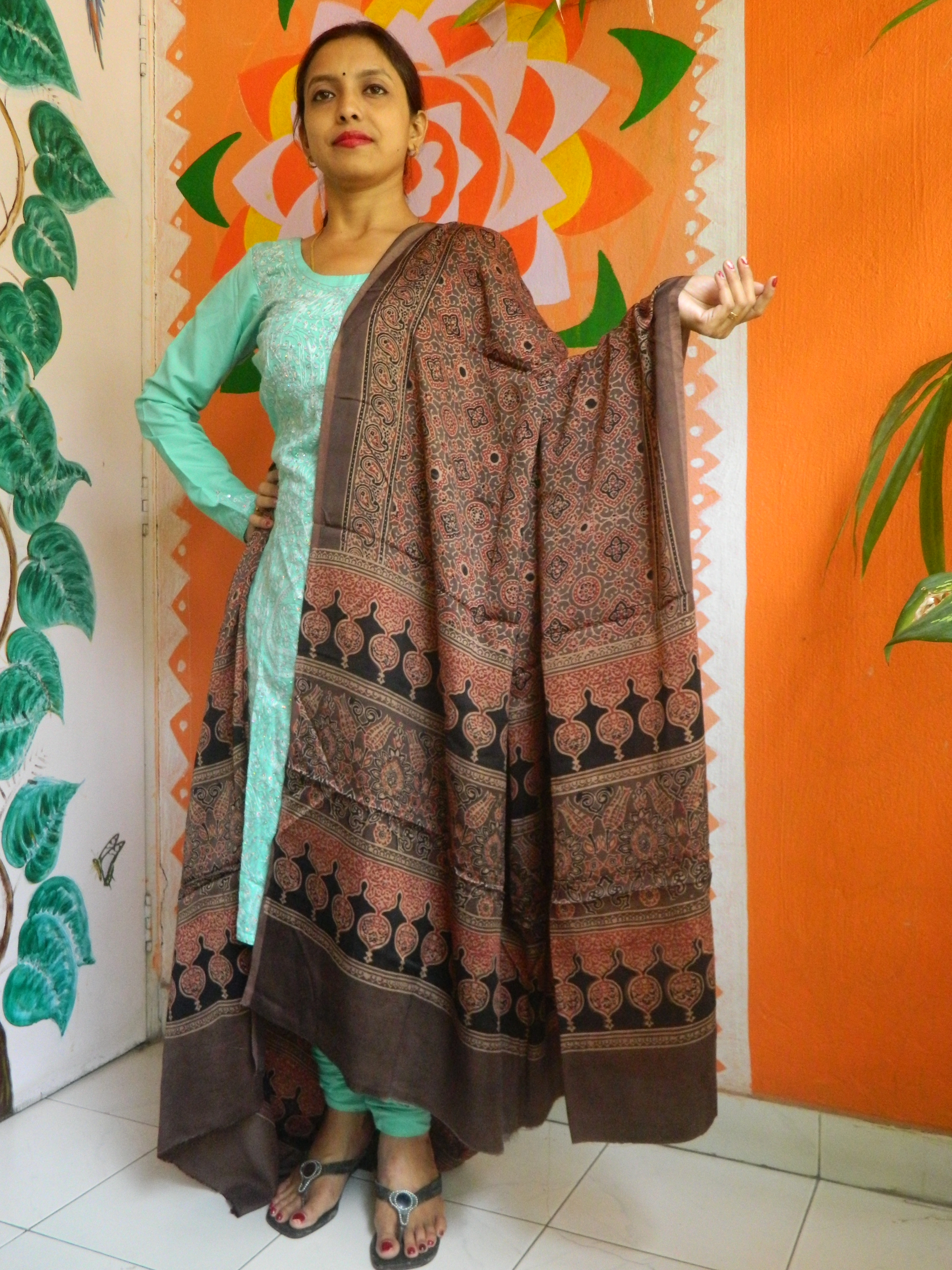 Rivaaz - Moca Brown Ajrakh-printed Premium Modal Silk Dupatta --Traditionally Chic