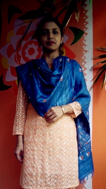 Sulphate Blue - Bengal Nakshi Kantha Embroidered Tussar Gicha Silk Handloom Duppatta.