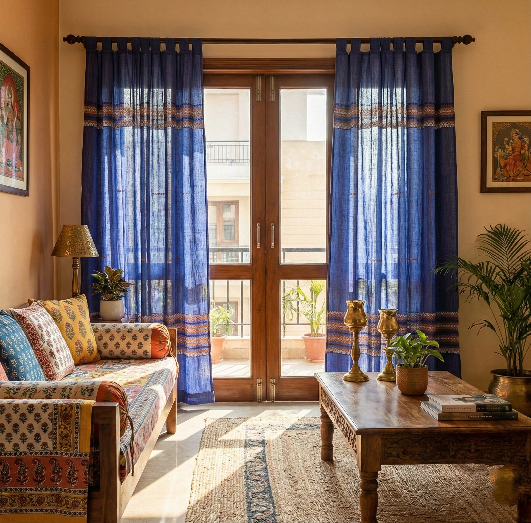 Indigo Blue - Handcrafted Door Curtains with Traditional Motiffs Design..