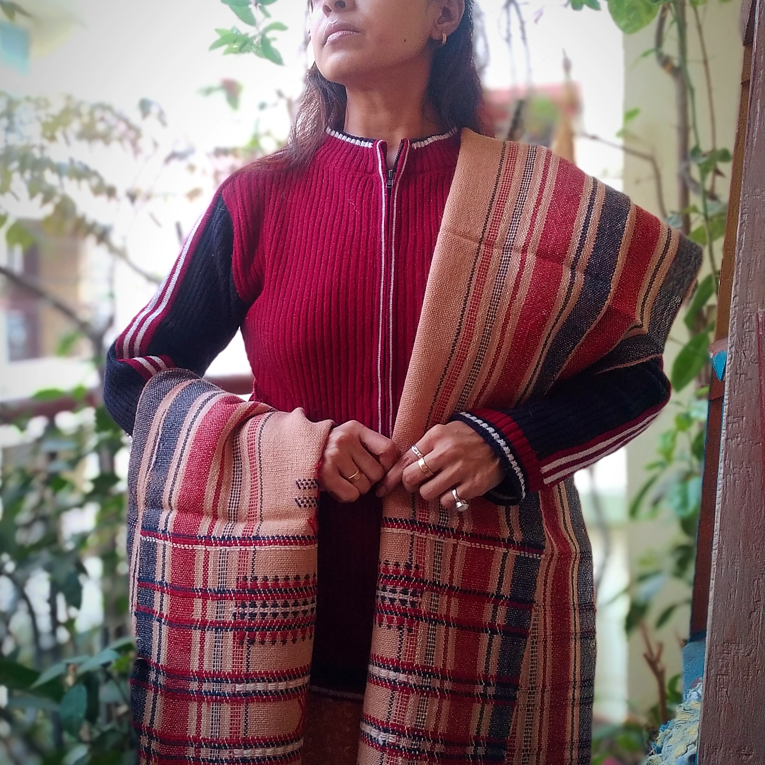 Moon Phase - Warmth of Desert. Peachy tone Bhujodi Handwoven Desi Sheep Wool Shawl.