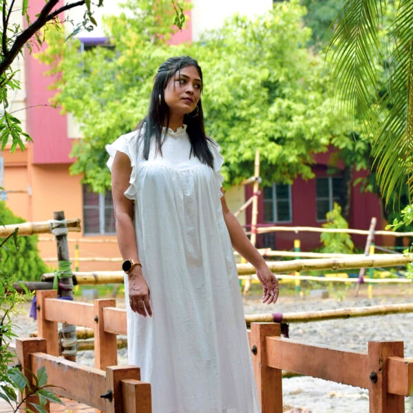 ANEMONES FLIGHT -  Ruffled Cap Sleeves ,Embroidered Casual Retro Celebration Dress For Summer .