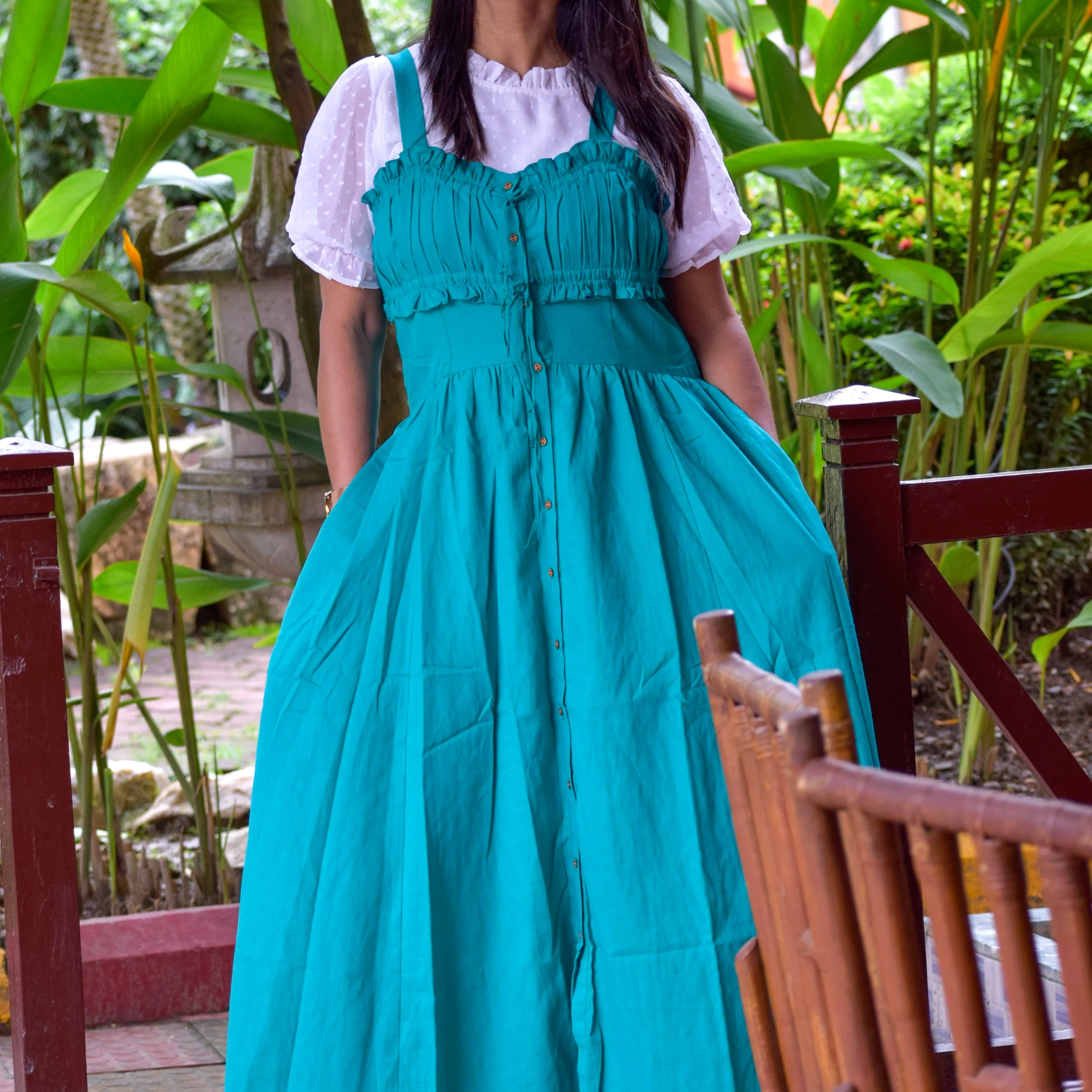 INAMORATA’S TALE ll ~ Front Lace & Buttoned Suspender Maxi Dress in handwoven Cotton / Summer Dress / Party Wear.