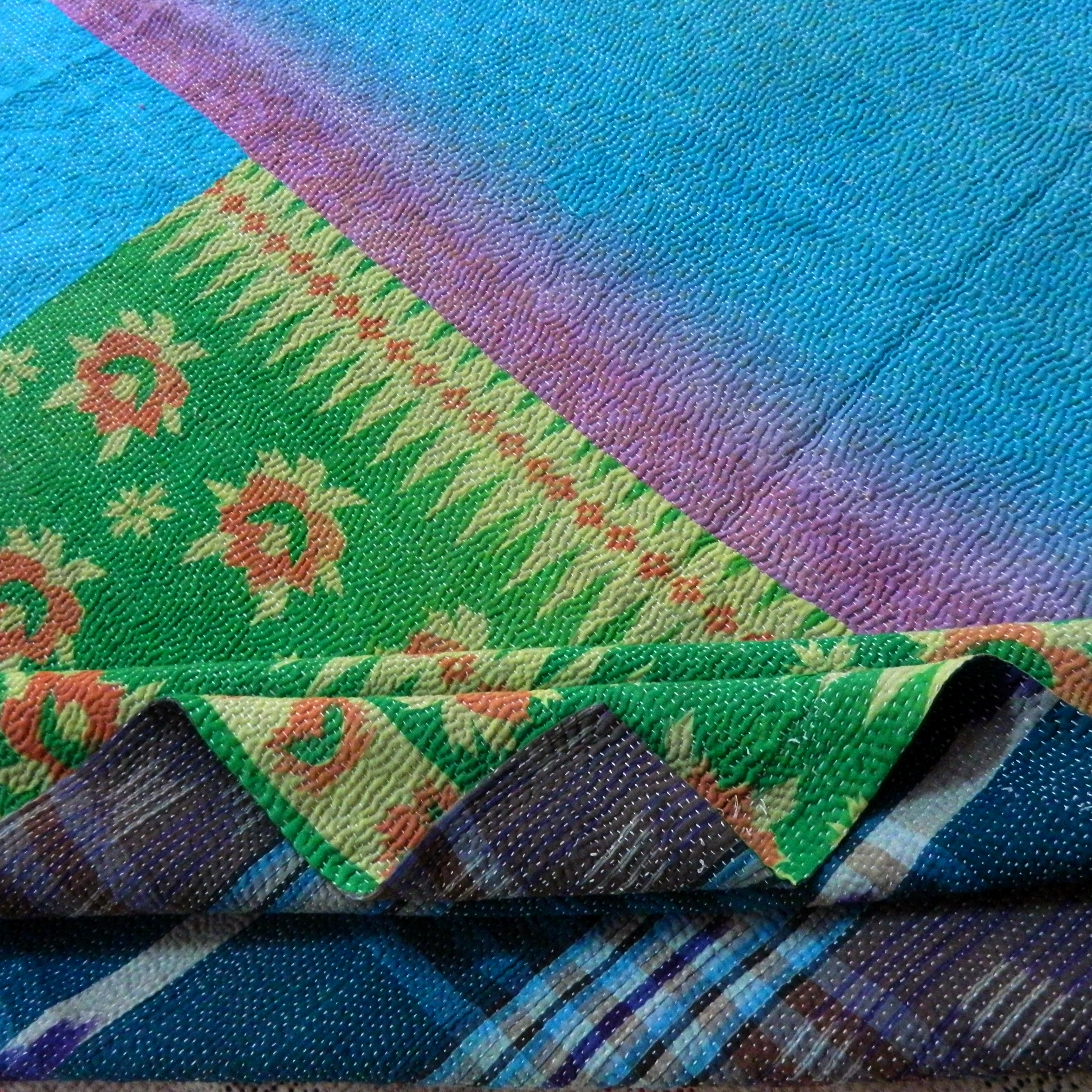 BENGAL BLOOM  - Reversible Double Sided Floral Pattern Hand Stitched Kantha Quilt /Throw