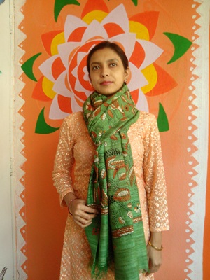 Algae Green - Bengal Nakshi Kantha Embroidered Tussar Gicha Silk Handloom Duppatta.