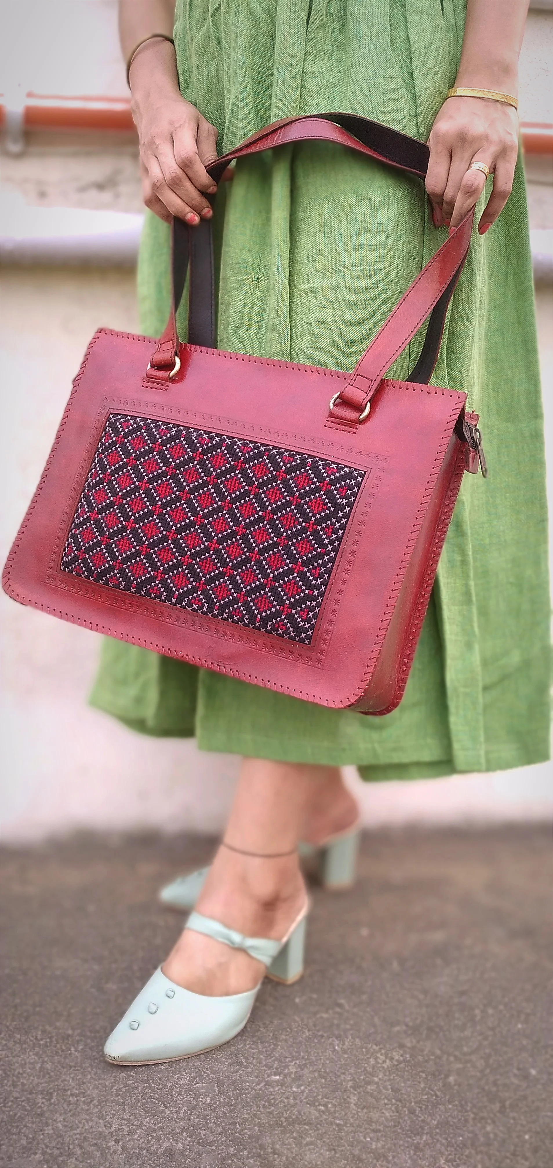 ATELIER – HandCrafted Cruelty Free Leather Designer HandBag with Embroidery.