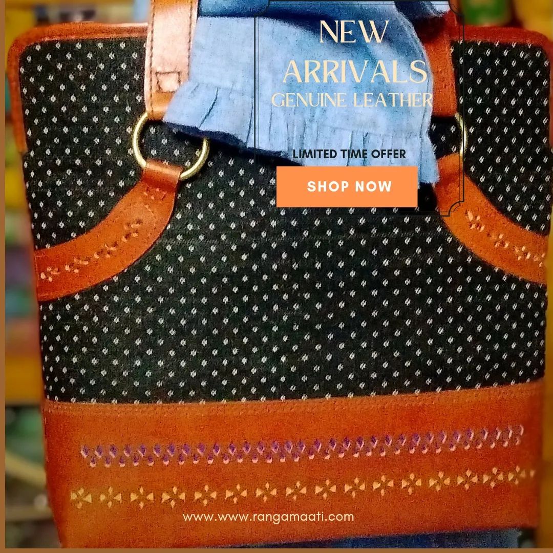 Leather Luxe - Handcrafted Ajrakh Mashru Silk & Cruelty Free Leather Sling Bag